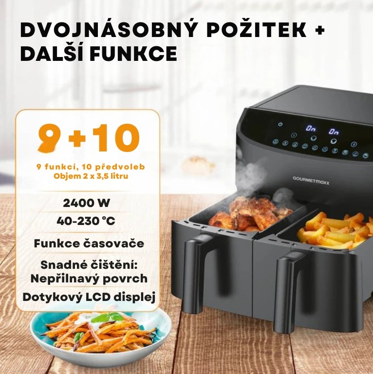 GourmetMaxx Dvoukomorová horkovzdušná fritéza 2 x 3,5 l 12459 (3)